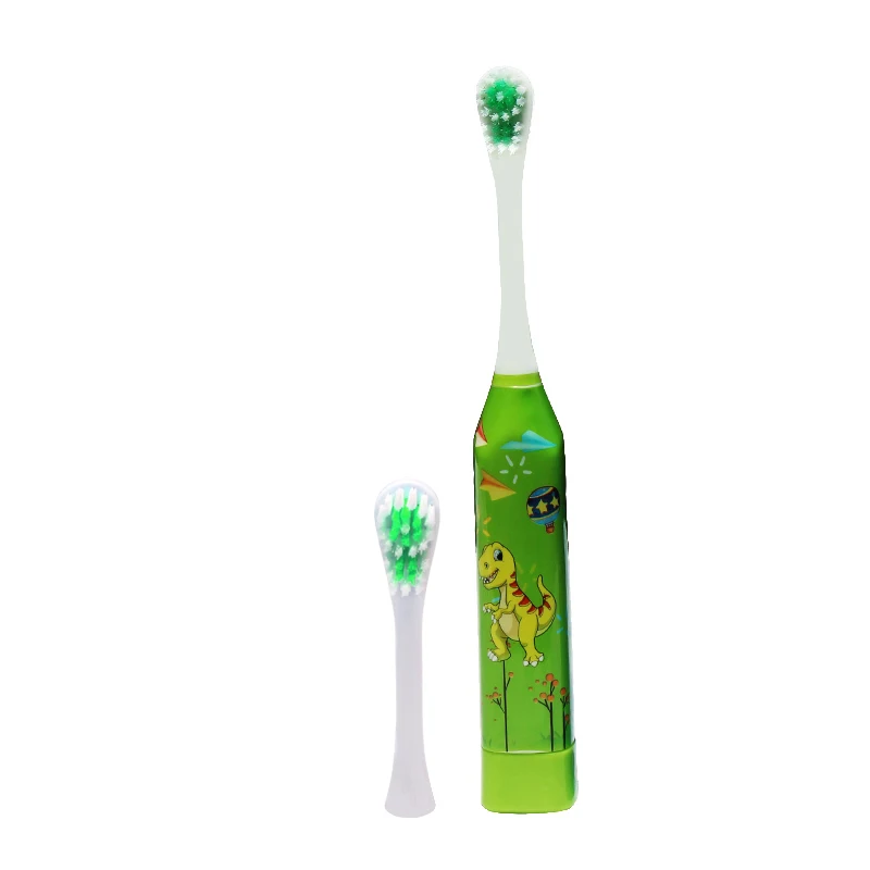 New green Детская электрическая зубная щетка с мультипликационным рисунком, Детская домашняя Милая электрическая зубная щетка с мягкими волосами, 2 шт, двухсторонняя Чистящая Сменная головка - Цвет: New green