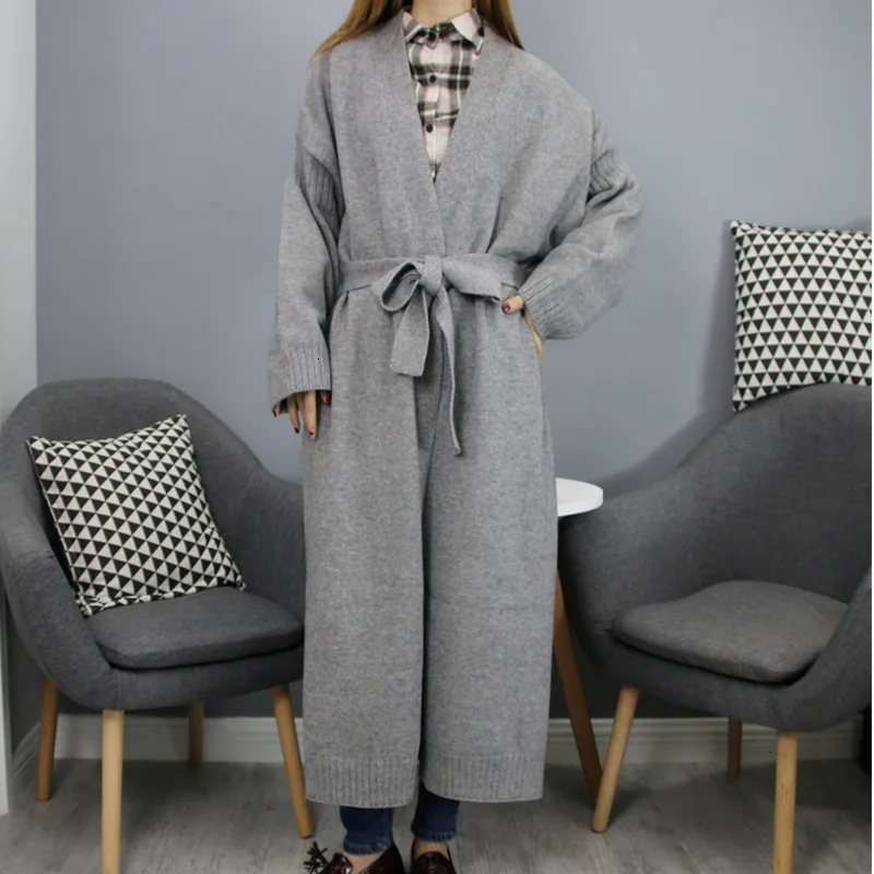 

Korea 2020 Autumn And Winter New Waist Versatile Loose Long Sweater Coat Cardigan Split Cross Knee Female Thick PB616
