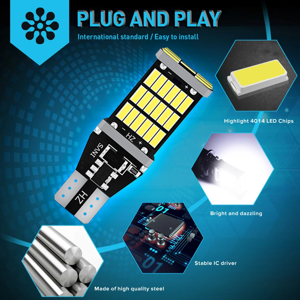 2PCS T15 W16W 921 912 T16 902 LED    WY16W 4014SMD   1200LM ڵ   ȭƮ ̿忡   ü