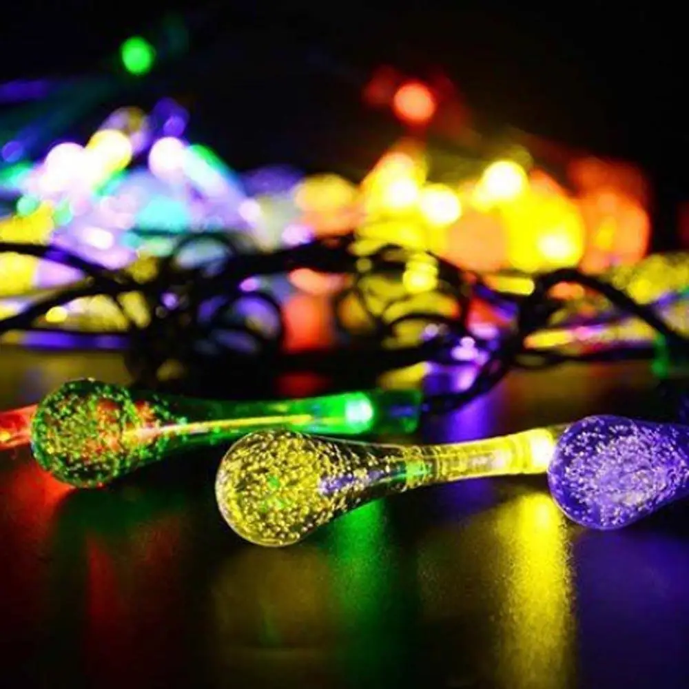 Bzoosio 4,8 м 30LED большая капля воды Солнечный открытый струнные огни патио вечерние дворы Сад Свадебные праздничные украшения B1 - Испускаемый цвет: MR