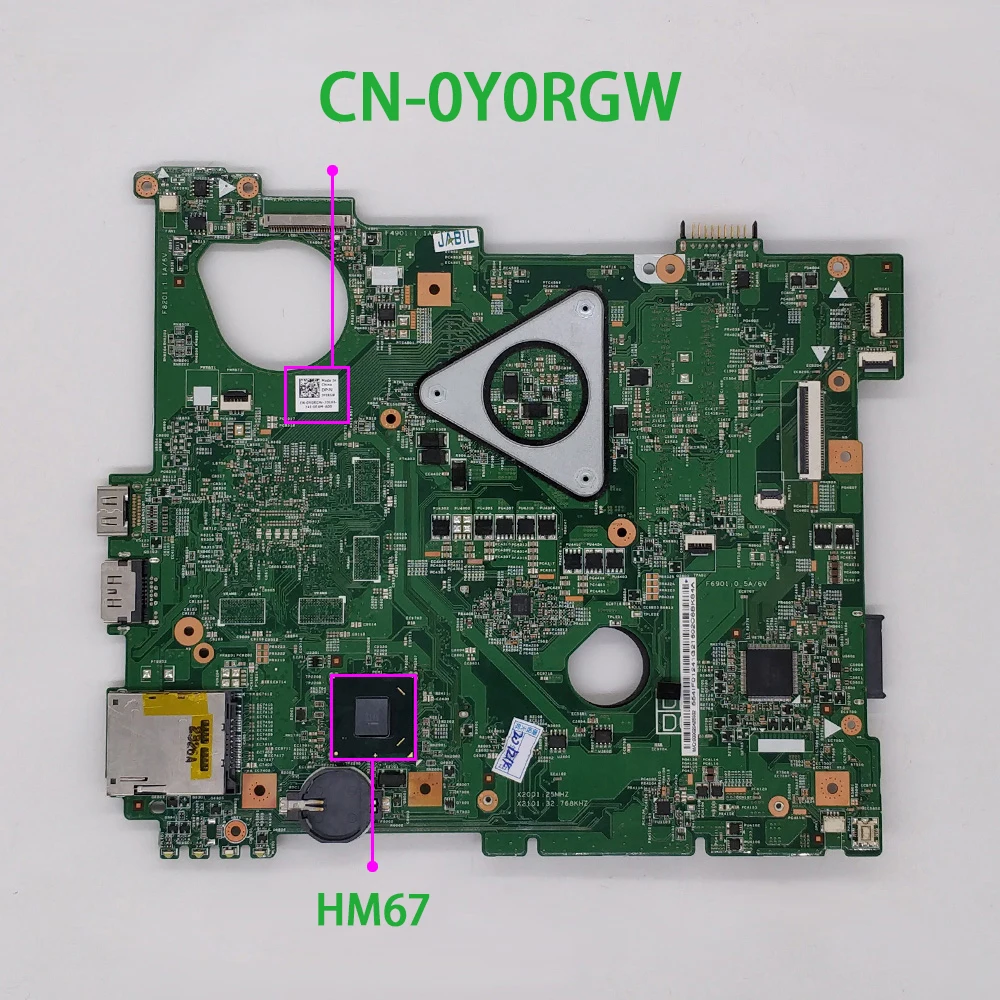 Y0RGW HM67 DDR3 Laptop Motherboard Mainboard Testado