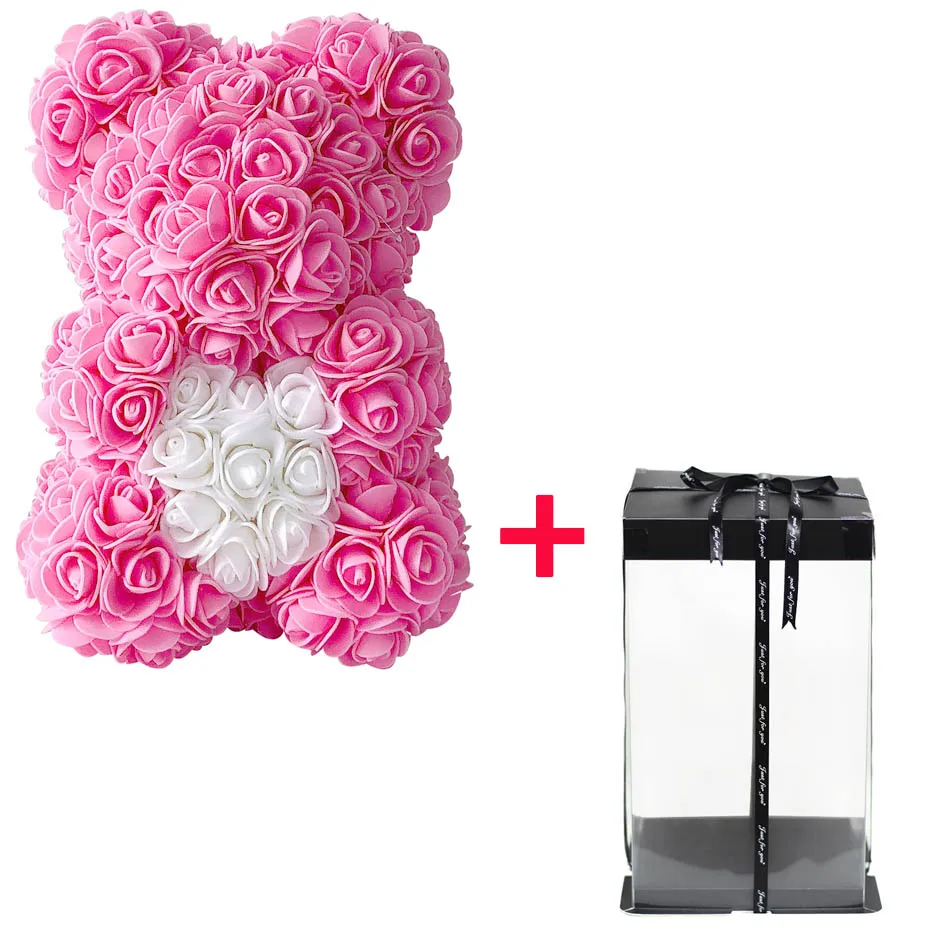 DIY 25 см Мишка Тедди роза с коробкой Искусственные из ПЭ цветок медведь Роза День святого Валентина для девушки женщины жена мать день подарок - Цвет: Pink    25CM