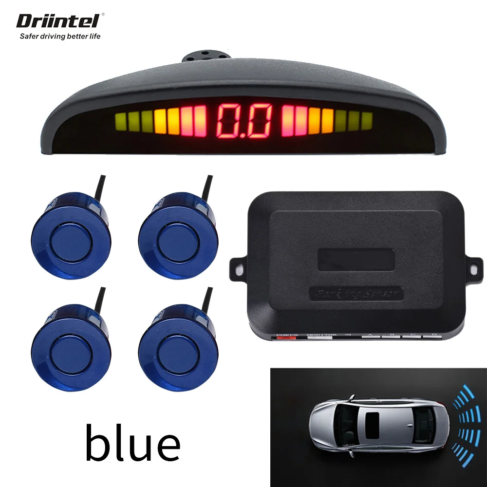 Парковочные датчики для автомобиля, парковочные датчики, 4 датчика, парковочный радар, задний Партроник - Название цвета: Синий