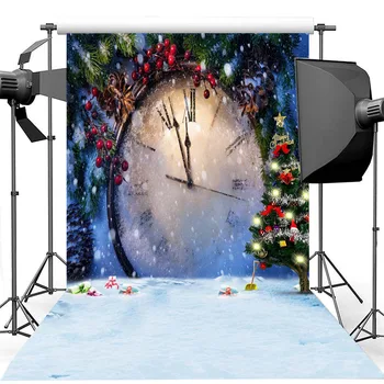 

Christmas Photography Backgrounds Snow Scene Snowflake Happy New Year Photo Studio Photographic Background Props Clock Backdrop