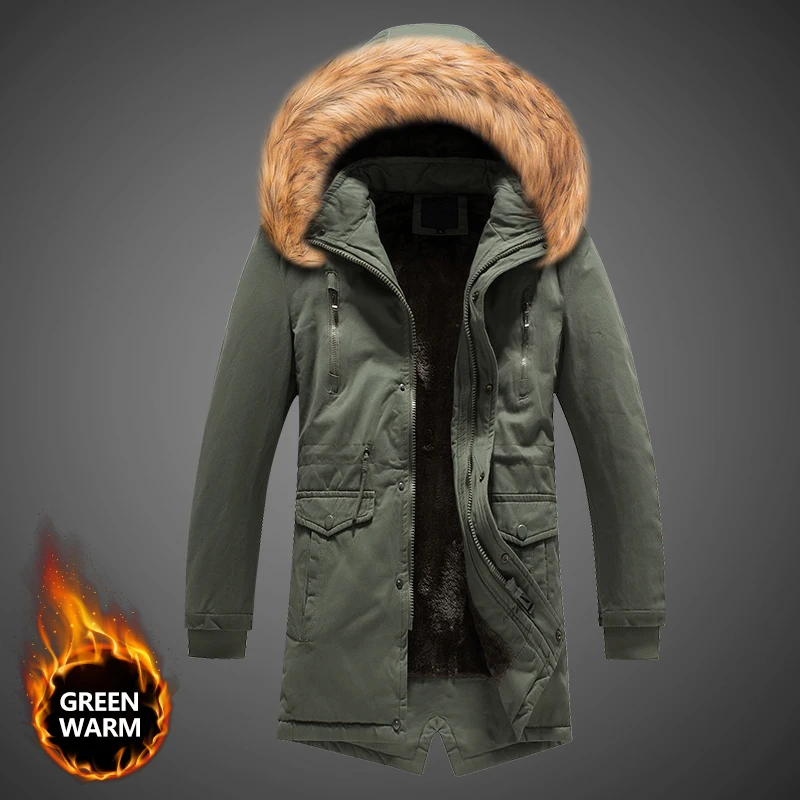 Newly Fashion Winter Jackets Men High Quality Hooded Coats Fur Collar Long Trench Men Thick Warm Parka Down Jackets Hombre