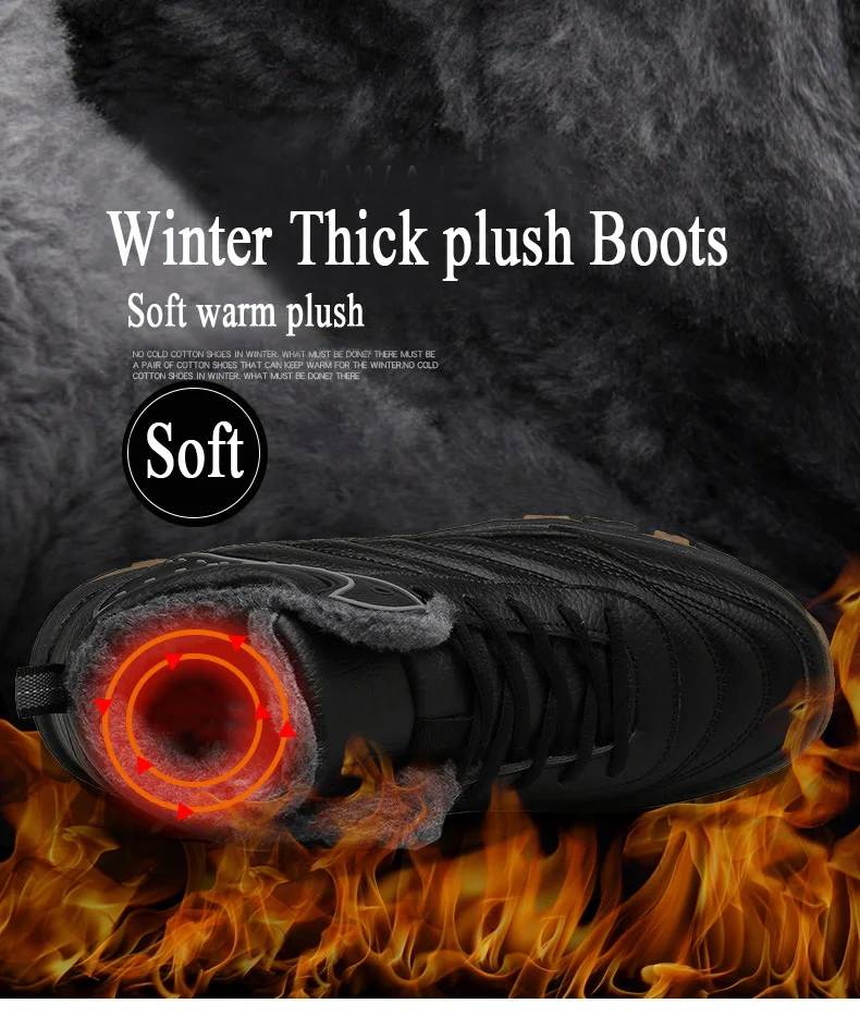 Classic Men Winter Ankle Boots Thick Plush Keep Warm Men Snow Boots Outdoor Man Leather Waterproof Winter Boots Work Shoes 39-48