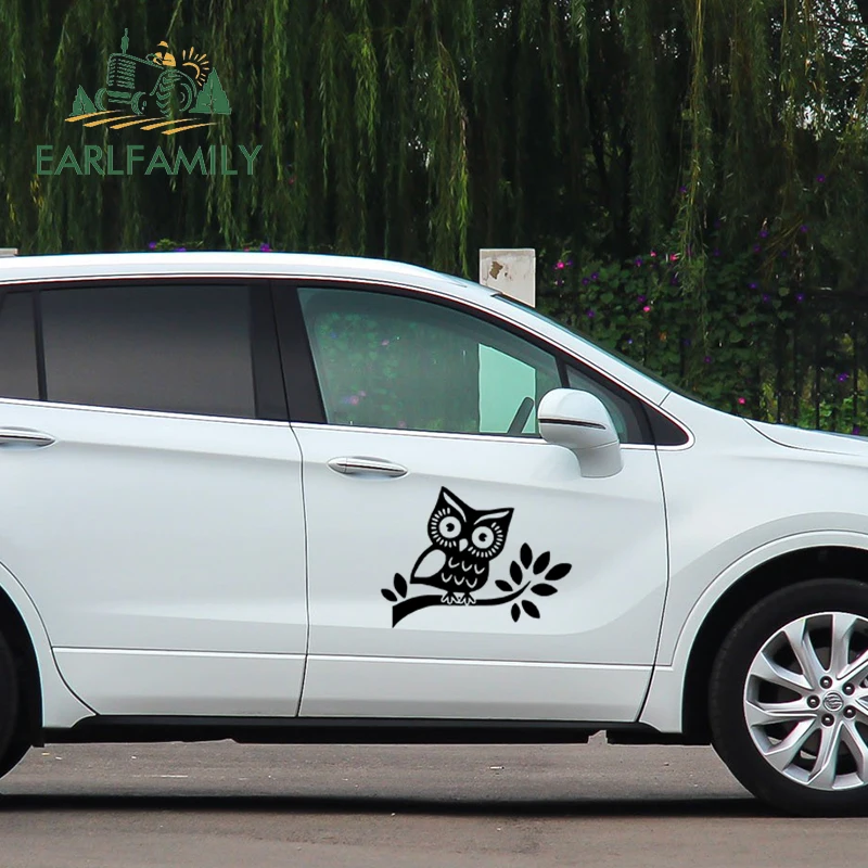 EARLFAMILY 58 см x 43 5 милая сова стоящая на дереве виниловая Автомобильная наклейка
