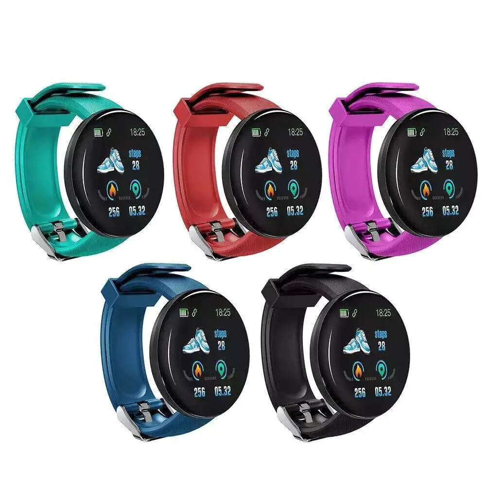 

Smart Wristbands Waterproof Watch Blood Pressure/Oxygen Heart Rate Monitor Sport Smartwatch D18 for Android Ios Add Strap