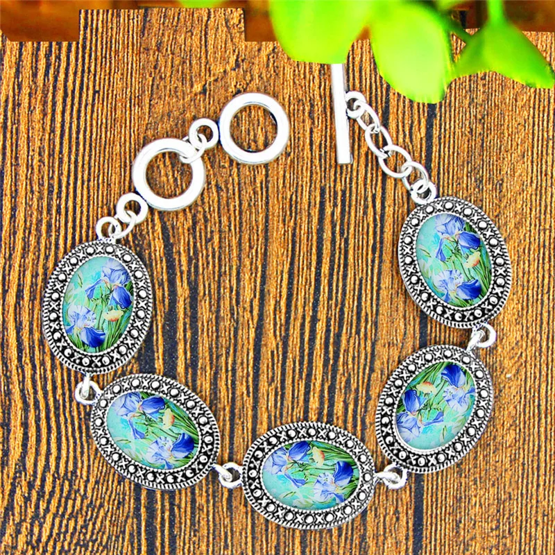 Oval Daffodil Flower Jewelry Set Antique Silver Plated Necklace Earrings Bracelet Fashion Jewelry TS417