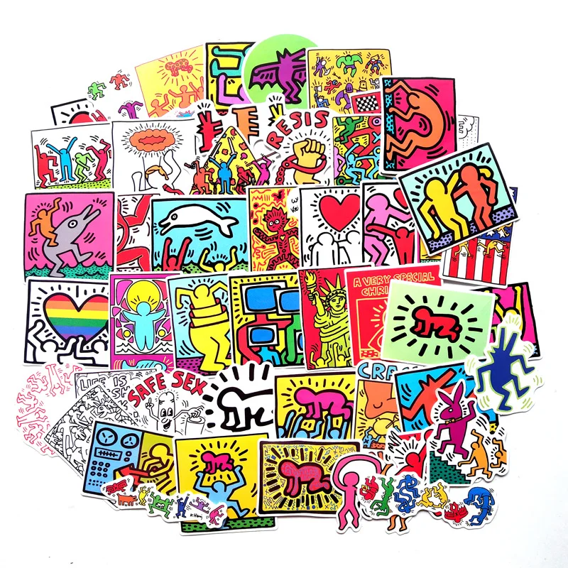 

50Pcs/Lot Keith Haring Stickers For Decal Snowboard Laptop Luggage Car Fridge Car- Styling Sticker