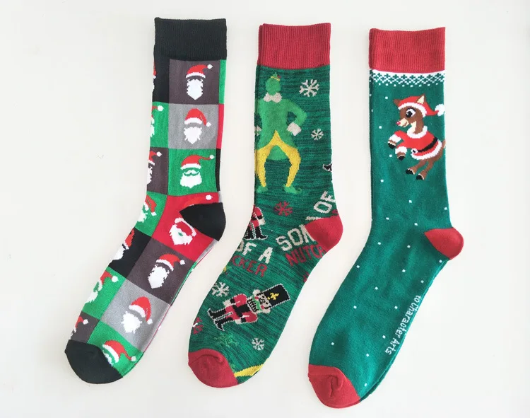 Рождественские носки с принтом из мультфильмов, носки с принтом Санта Клауса, мужские хлопковые носки с оленем на лыжах, Осень-зима, мягкие