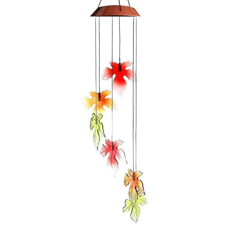 

Solar Wind Chime Light Fall Maple Outdoor Solar Wind Mobile Changing Color Decoration Lights for Patio Deck Garden