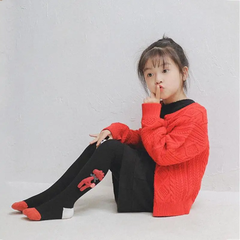 Jocestyle для новорожденных и маленьких девочек, хлопковые Чулочные изделия, с соединением внакрой Цвет трикотаж, с изображением "Олень" лосины с украшением для маленьких девочек зима-осень для ног