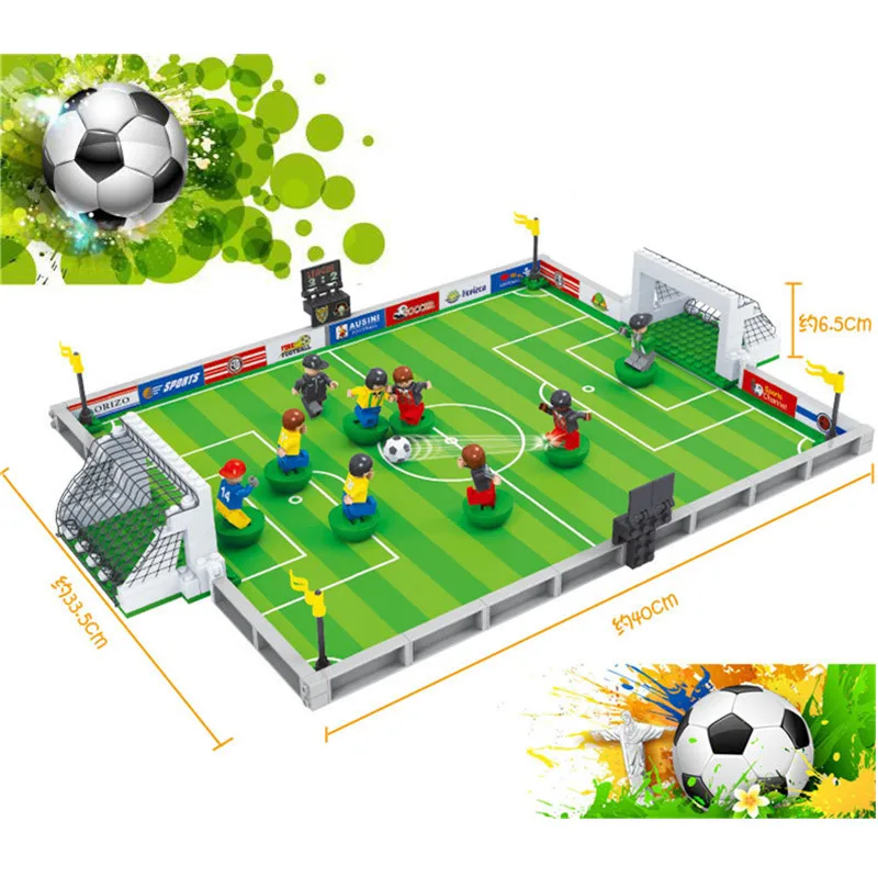 Город футбольное поле Модель Строительный комплект Детские развивающие кирпичи блоки футбол гегемония Фигурки игрушки