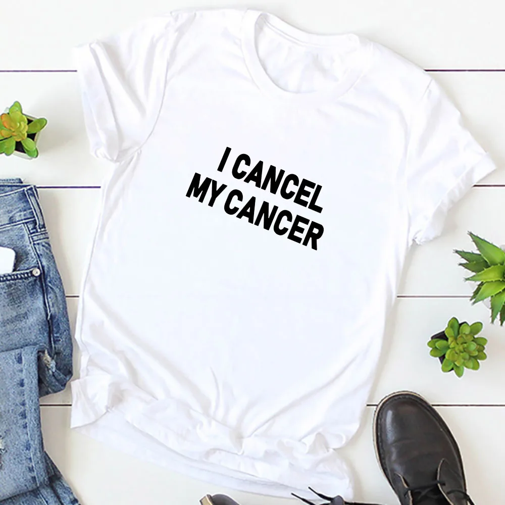 

2QIMU New Summer Tshirt Women I Cancel My Cancer Printed O-neck Short Sleeved Tee Shirt for Femme Streetwear Tops Women Clothes