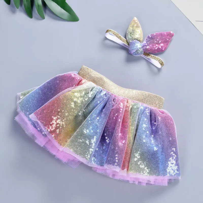 Princess Sequins Tutu Skirt Baby Girls Photo Costume Prop Summer Clothes Rainbow Kids Party Only Skirts | Мать и ребенок