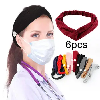 

6Pcs Ears Protect Button Headband Sweatband Elastic Yoga Nurse Doctor Hair Band Security Headdress Headwear hair Styling Decor