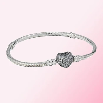 

2019 100% 925 Sterling Silver Classic Moments Sparkling Heart Clasp Snake Chain Women's Charm Bracelet Free Shipping