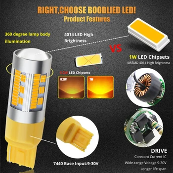

DC12V LED Light Bulbs Parts 2pcs T20 7440 105SMD Canbus Amber Car Auto Rear
