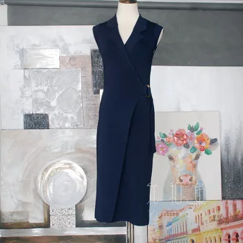 

YUNINYOYO Elegant office ladys waist buckle cross-over and under the fold curve knitting stick dress ~ ~ similar to wrap dress