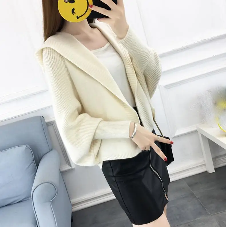 Tide Autumn New Casual Knitted Cardigans Women Fashion Hooded Loose Long Sleeve Short Sweater Women - Цвет: 1