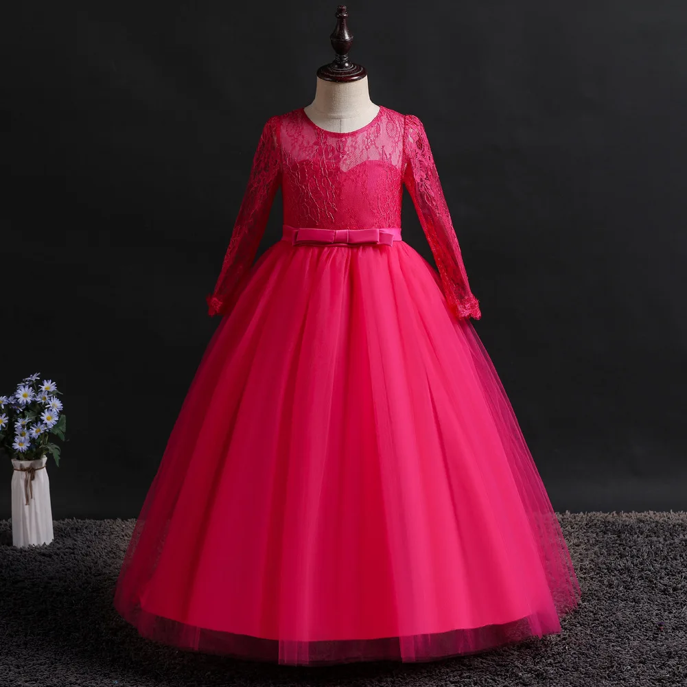 

New Style CHILDREN'S Dress Princess Dress Big Boy Lace Wedding Dress Long Tutu Three-quarter-length Sleeve Dress