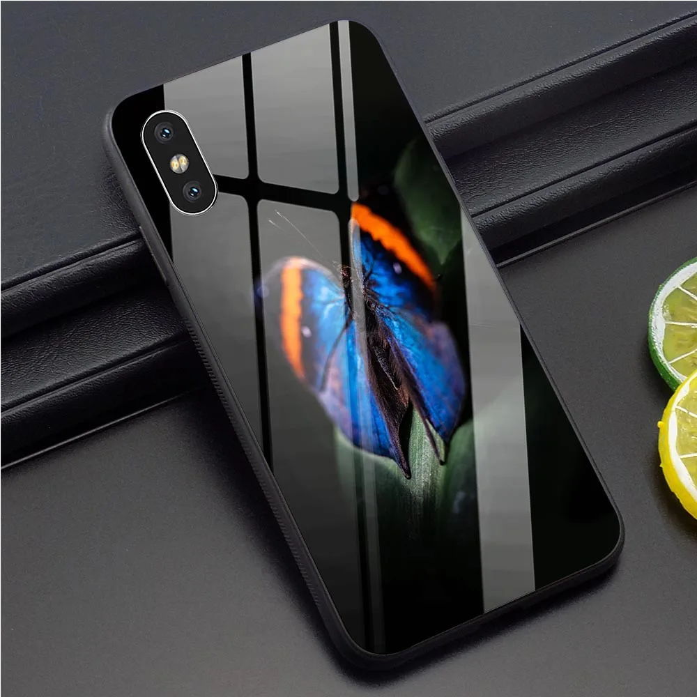 Чехол для телефона из закаленного стекла с рисунком бабочки для iPhone XR, чехол для телефона SE 6 6S 7 8 Plus X Xs XR 11 Pro Max 5 5S, чехлы для задней панели - Цвет: K1557610