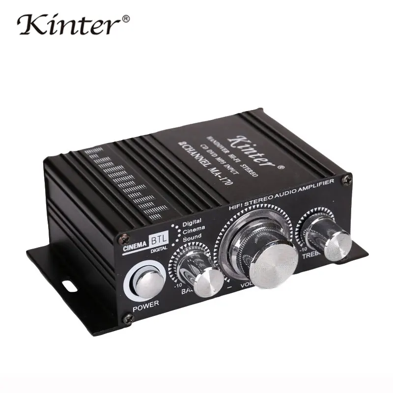 Kinter ма-170 мини усилитель звука Hi-Fi стерео звук 20 W 2,0 канала DC12V ВЧ бас управления красный алюминиевый корпус - Цвет: Black