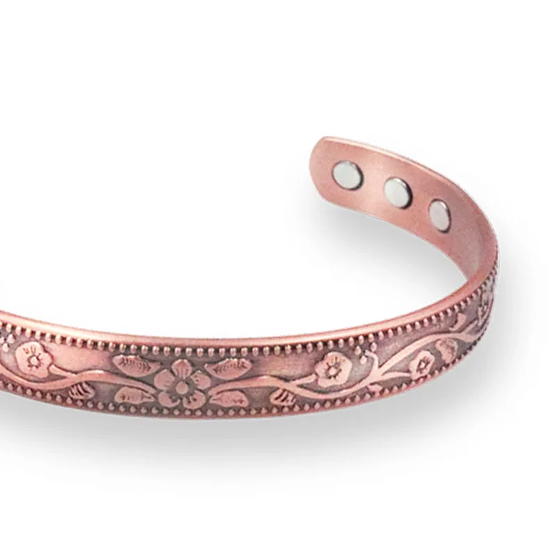 Bangle Bracelet Flower Cuff Bangle for Women Men Vintage Adjustable Ancient Copper Plated Magnetic Bracelet Fashion Jewelry Gift
