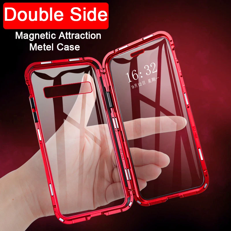 Magnetic Metal Glass Case For Samsung Galaxy Note 10 Pro 9 8 A7 A8 A9 2018 A10 A20 A30 A40 A50 A60 A70 A80 M10 Double Side Cover |
