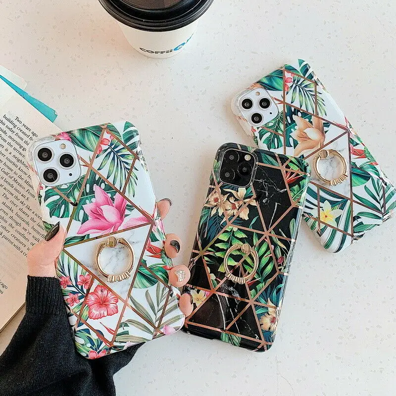 Для iPhone 11 Pro Max XR XS X 8 7 6 6s Plus цветок кольцо держатель покрытие Мягкий силикон imd чехол TPU телефон бампер крышка