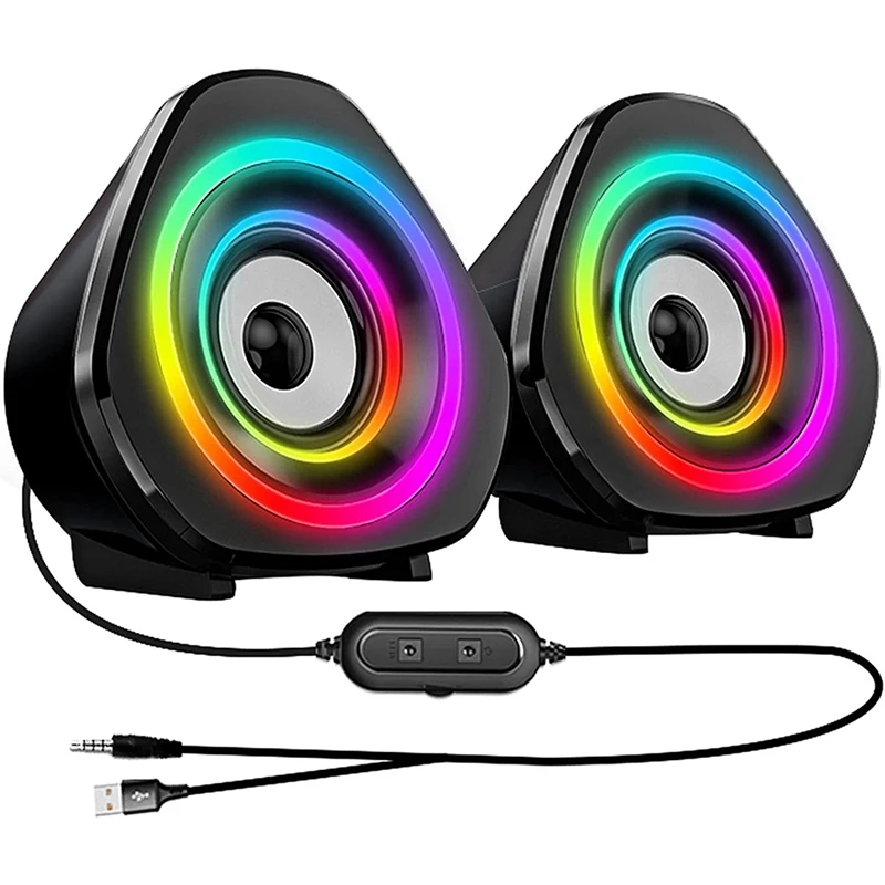 Computer Speakers PC Desktop Laptop Speakers RGB Light USB Powered Volume Control for PC/Laptops/Desktops/Game Machine_voghion.com