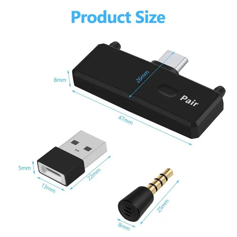 Durable Bluetooth Adapter Delicate Texture Bluetooth 5.0 USB Type-C Audio Transmitter Adapter for Nintend Switch PS4 TV PC