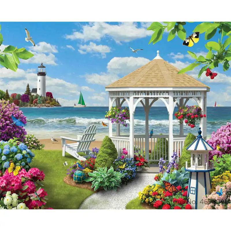 Картина по номерам рамки Раскраска по номерам домашний декор картины пейзаж пляжная вилла украшения RSB8141 - Цвет: RSB8452