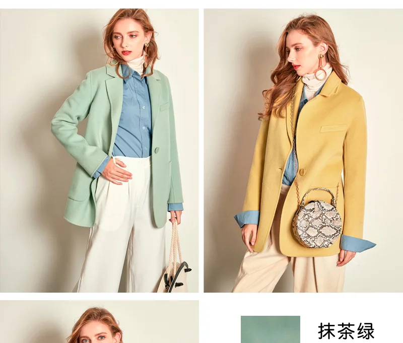 women s winter coat light green Double sided wool cashmere outwear autumn plus size ladies fashion overcoats free ship