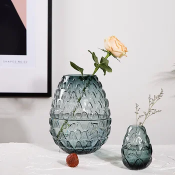 

Luxury Pineapple Pattern Glass Vase Flower Arrangement Container Modern Living Room Bedroom Hotel Floral Home Decoration Wedding