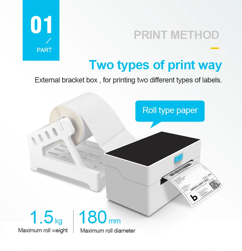 ZJ9220 Shipping Label Express Waybill Product Barcode QR Code Sticker Width 40-110mm USB Bluetooth 4-inch Thermal Printer mini printer