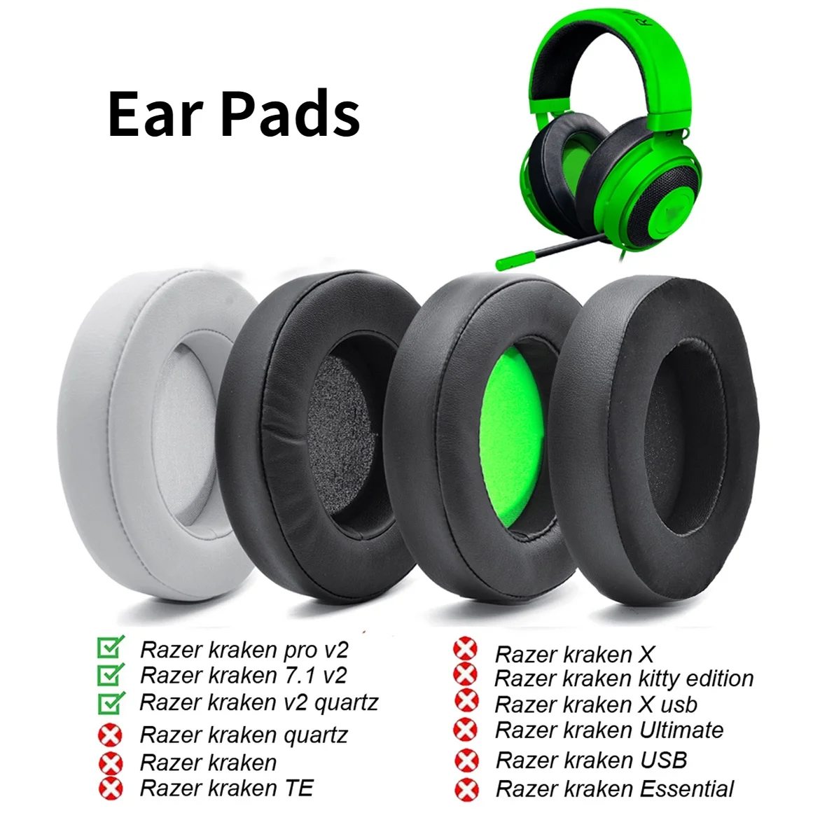 

New Replacement Earpads Foam Ear Pads Cushions For Razer Kraken 7.1 Chroma V2 USB Gaming Pro V2 Headphone