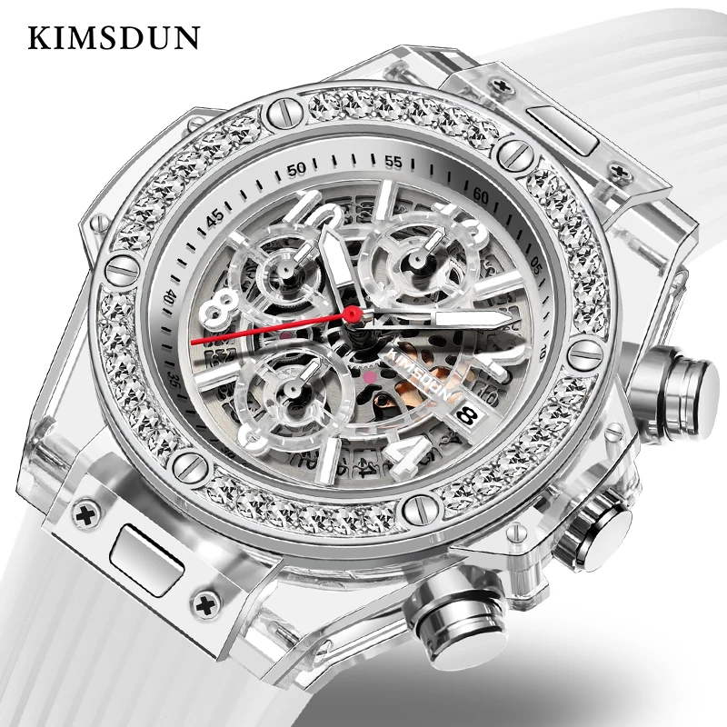KIMSDUN Новые мужские кварцевые часы женские модные Роскошные Алмазный силиконовый ремешок отображение даты водонепроницаемые качественные часы Relogio наручные