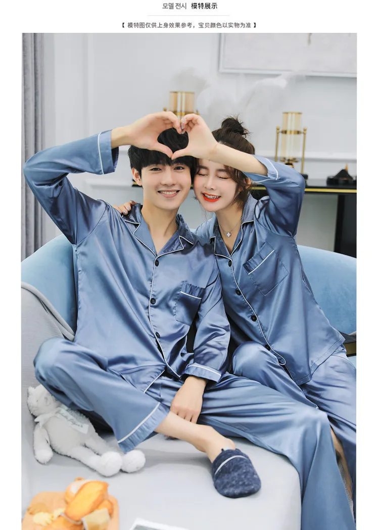 Sexy satin couple pajamas set Silk Pajamas For Women and men Lovers long sleeved autumn Pyjamas Sleepwear Sets Pijama Mujer