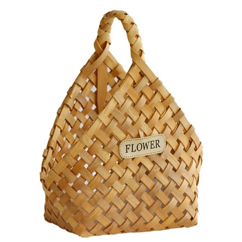 

Woven Handbag Basket Handmade Wood Chips Wind Tote Basket Rattan Flower Storage Basket