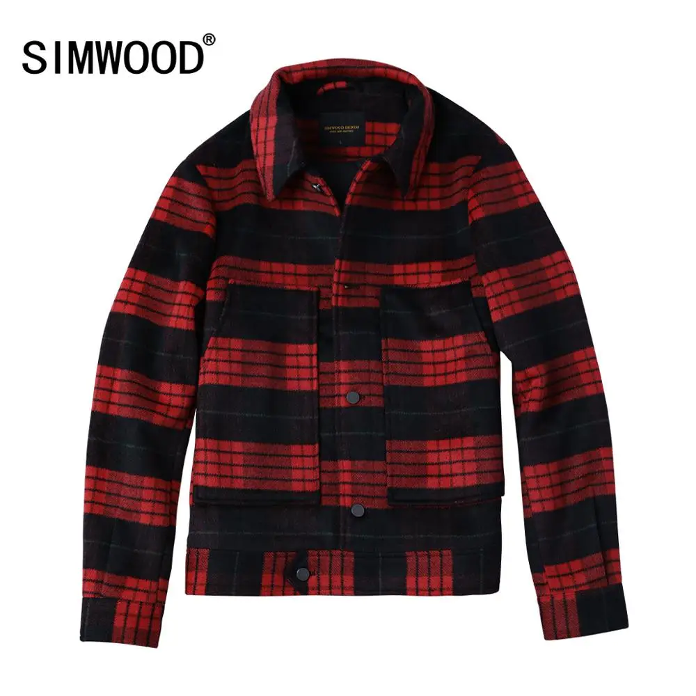 Демисезонная мужская куртка SIMWOOD клетчатый жакет из смески шерсти 2019