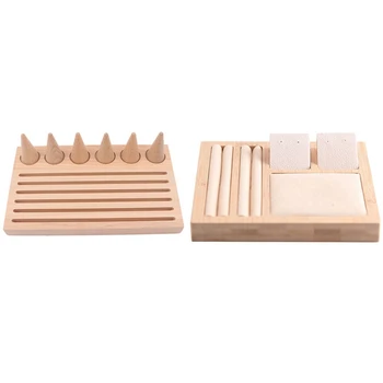 

1Pcs Multi-Function Jewelry Display Stand White & 1Pcs Natural Wood Finger Ring Stand Showcase Ring Display Tray
