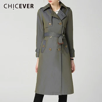 

CHICEVER Elegant Women's Windbreaker Lapel Collar Long Sleeve Sashes Plus Size Straight Trench Female Autumn Fashion New 2020