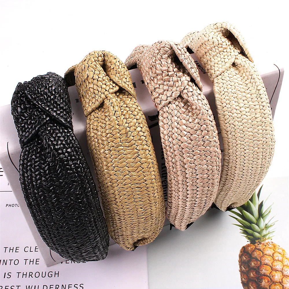 

Women Bowsknot Braid Headband Spring Summer New Straw Headbands Solid Color Fashion Headwear Girls Hairbands Hair Accessories