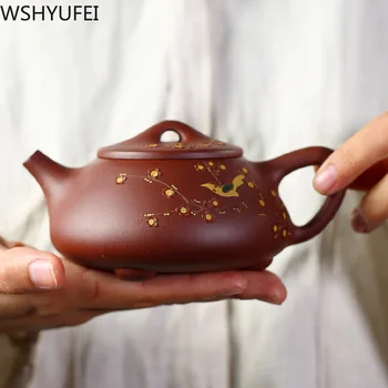

WSHYUFEI Yixing stone scoop pot Yixing purply clay Teapot Handmade Purple mud custom tea set Tea pot Chinese gift 250ml