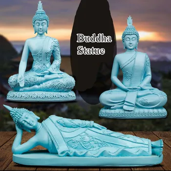 

[HHT] Thailand Blue Buddha Statue Ornaments Indian Buddha Sculpture Creative Feng Shui Resin Home Decoration Accessories