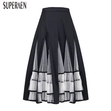 SuperAen/Модные женские плиссированные юбки в европейском стиле; сезон осень; Новинка года; Женские однотонные юбки в сеточку; повседневные юбки для женщин