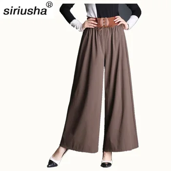 

Wide Leg Pants Newest 2020 Spring Thermal Women Dress Skirt Plus Size Elastic Waist To 45-90 Kg Capris Culottes Trousers S129