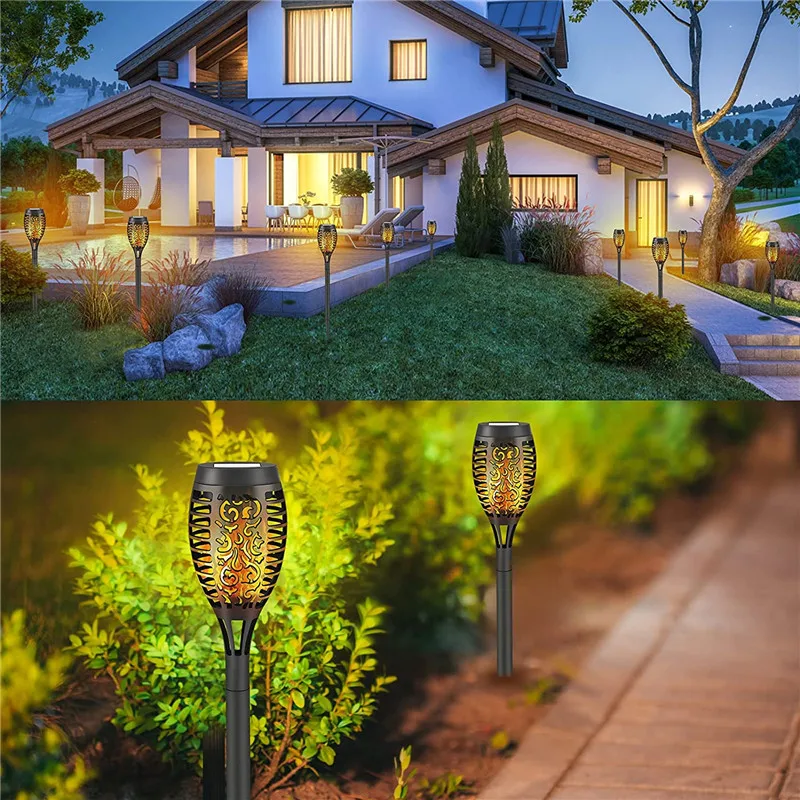 33/51/96 LED Solar Flame Lamp Flickering Solar Torch Light Outdoor Waterproof Path Garden Decoration Lawn Lamp Landscape Lights solar fence post lights